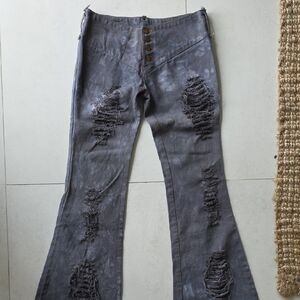 Chintamani Alchemy Dyed Cotton Gray Women's Flared Low Rise Jeans 27 (XL)